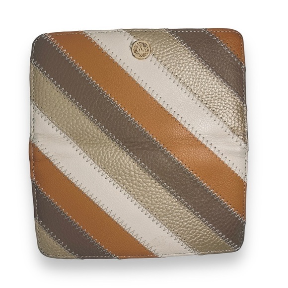 Anne Klein Striped Stitch Detail Bi-fold Wallet in Orange Beige & Gold - Picture 9 of 10